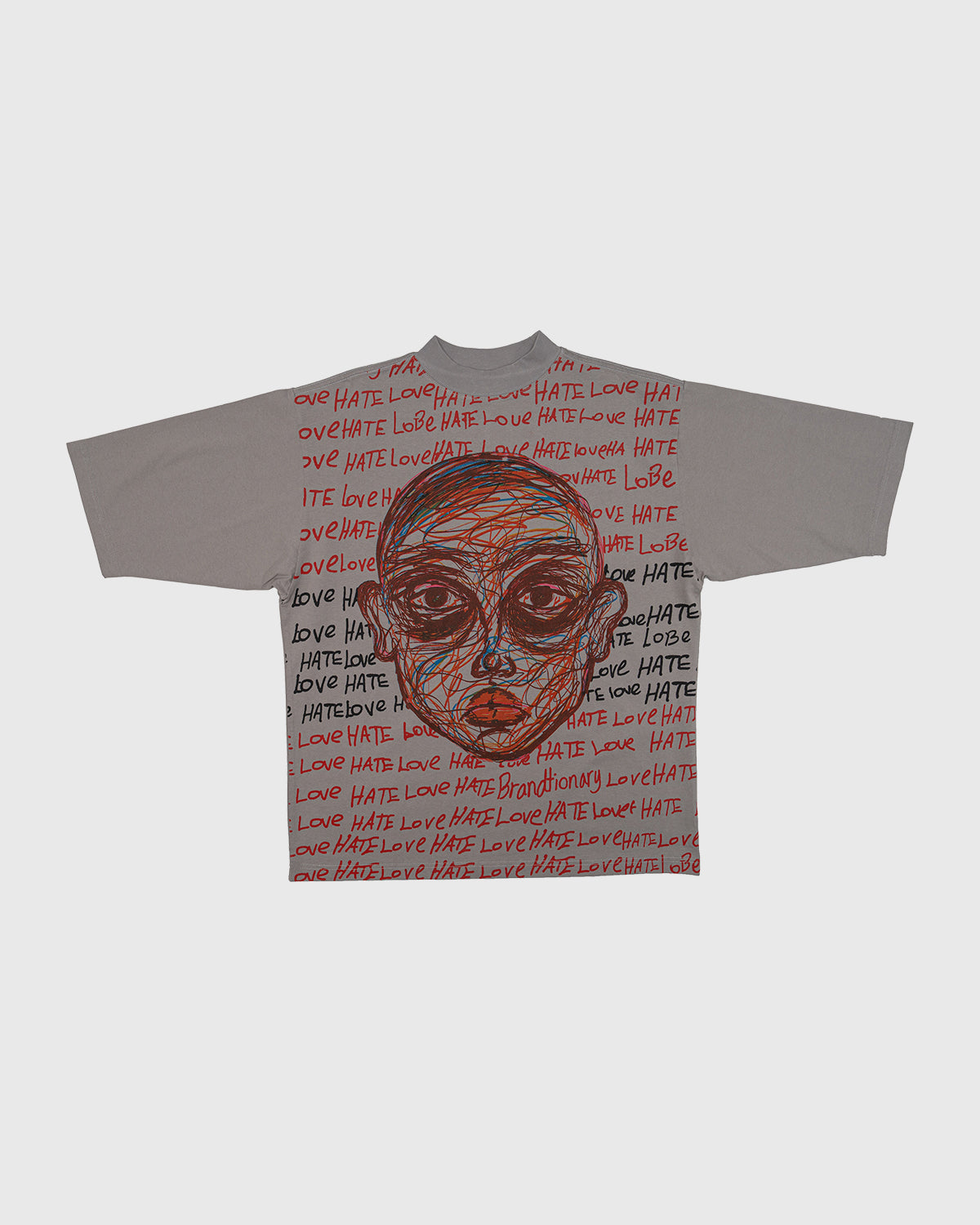 Love Hate Expression Oversized T-Shirt - Gray