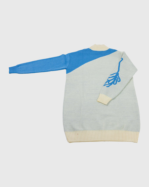 Abstract Art High Neck Sweater - Cream & Blue