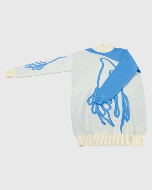 Abstract Art High Neck Sweater - Cream & Blue