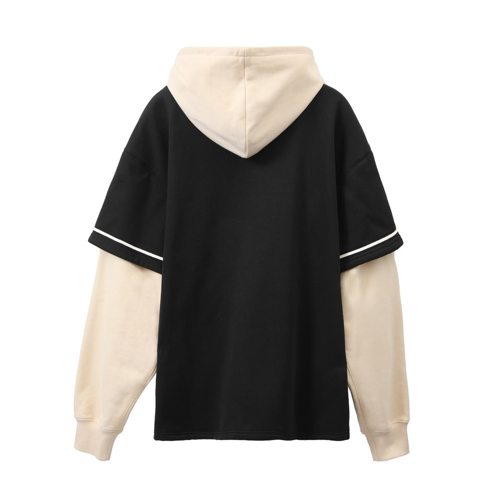 جاكيت بيسبول كاجوال بأزرار وياقة قميص أسود/أبيض