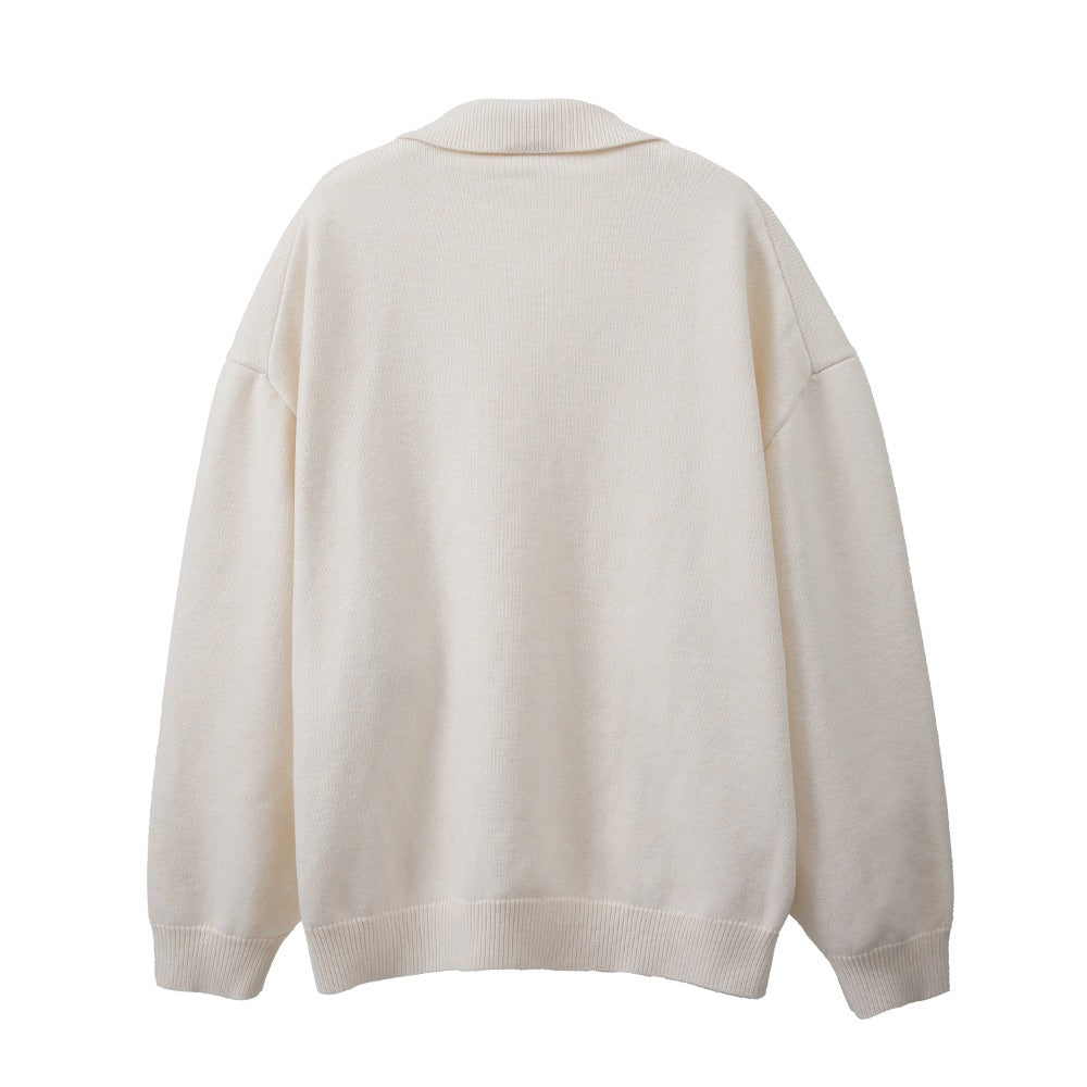 سويتر كلاسيكي صوفي أبيض بياقة قميص