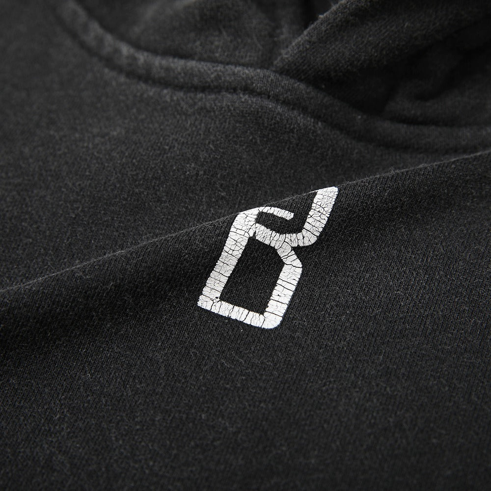 Printed Classic Washed Black Sweatshirt with Hood