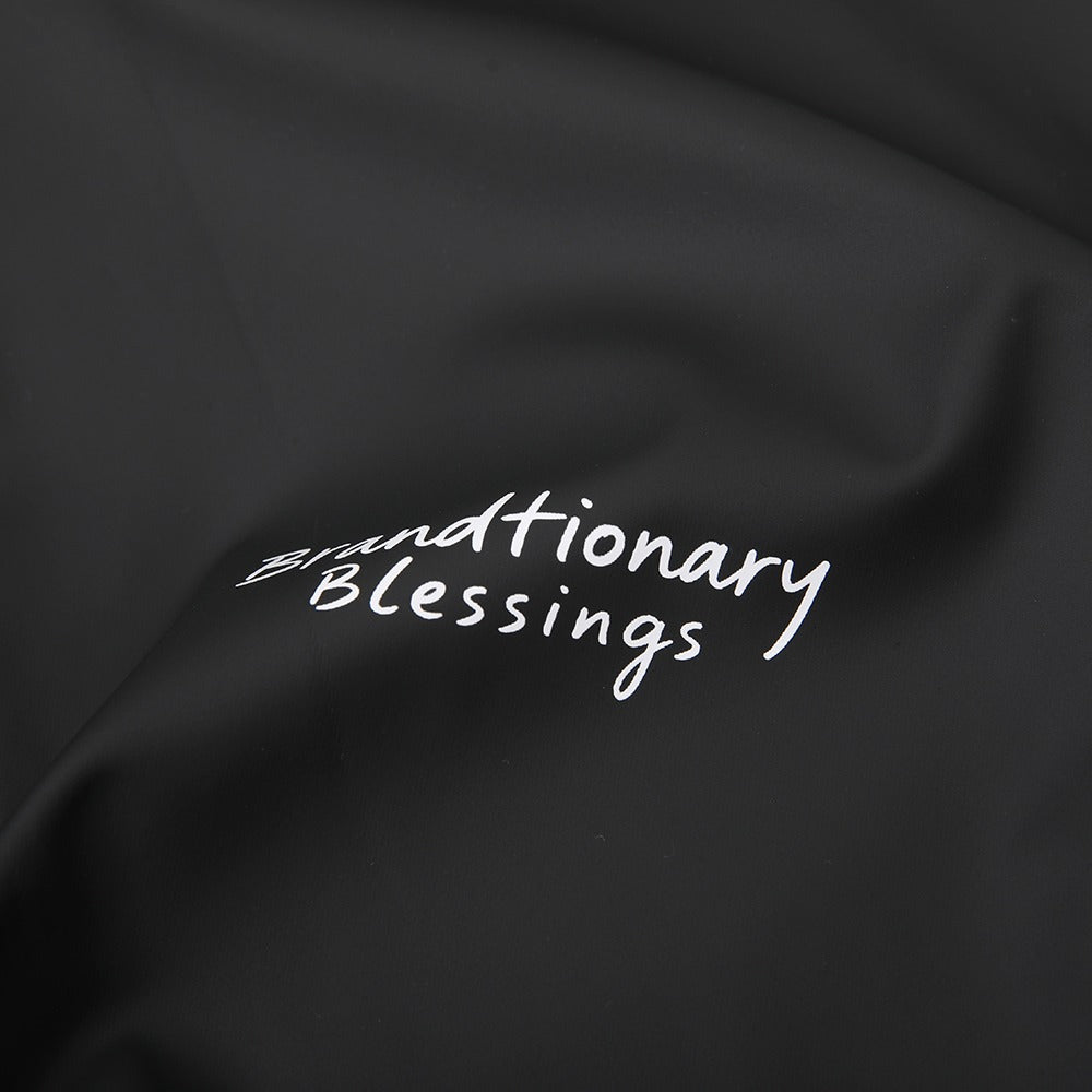 جاكيت كاجوال أسود مقاوم للماء بغطاء للرأس