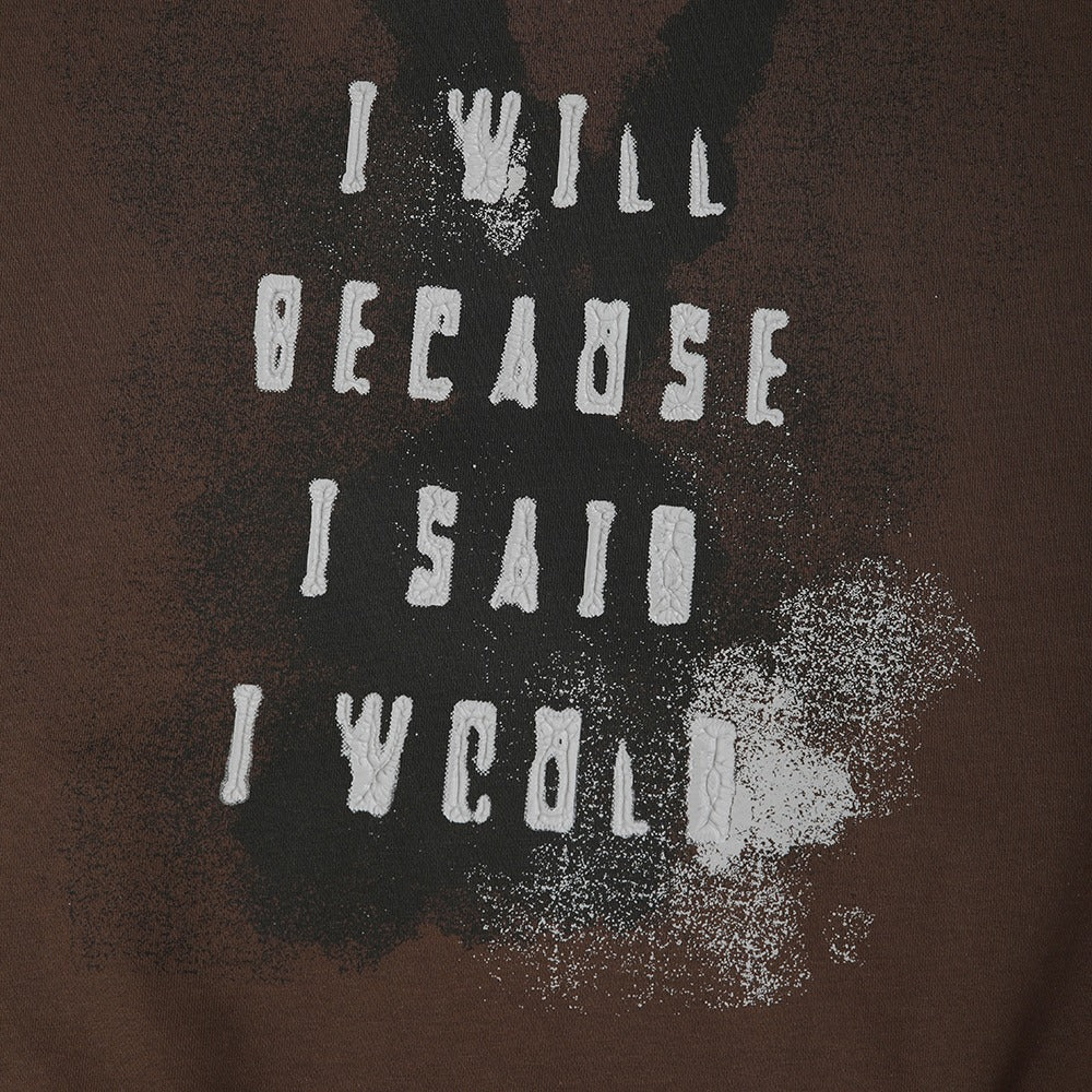 هودي بني مطبوع "I Will" مع غطاء رأس